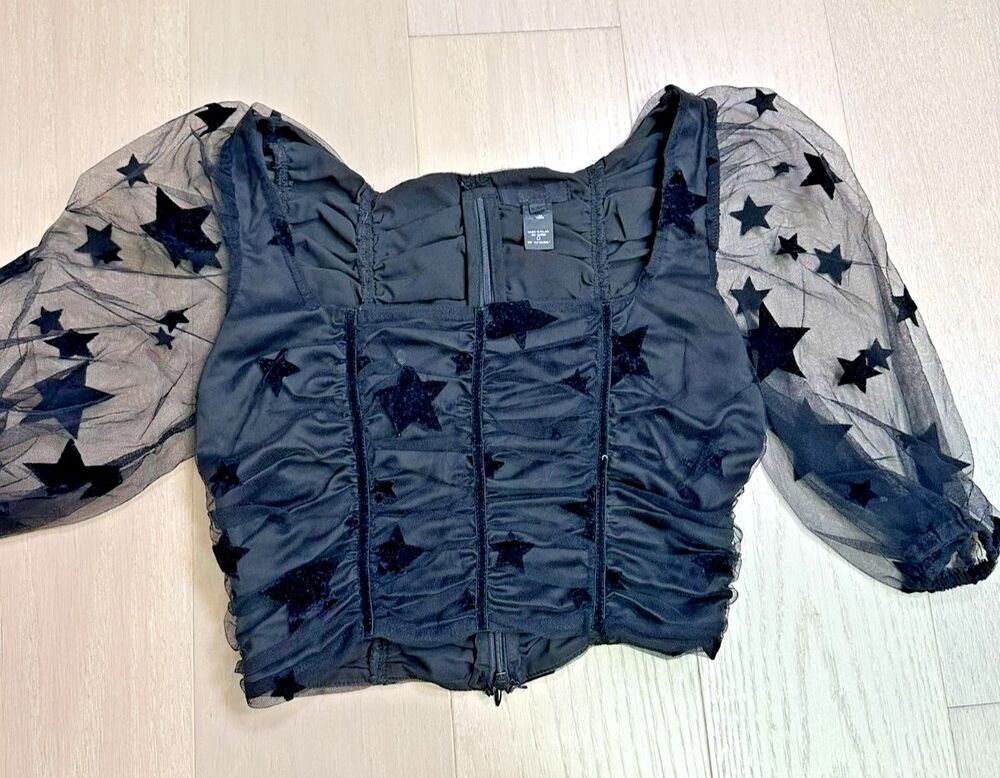 Witchy Corset Blouse Sheer Dark Romantic Star Whimsigoth Renfaire XXS Fits S
